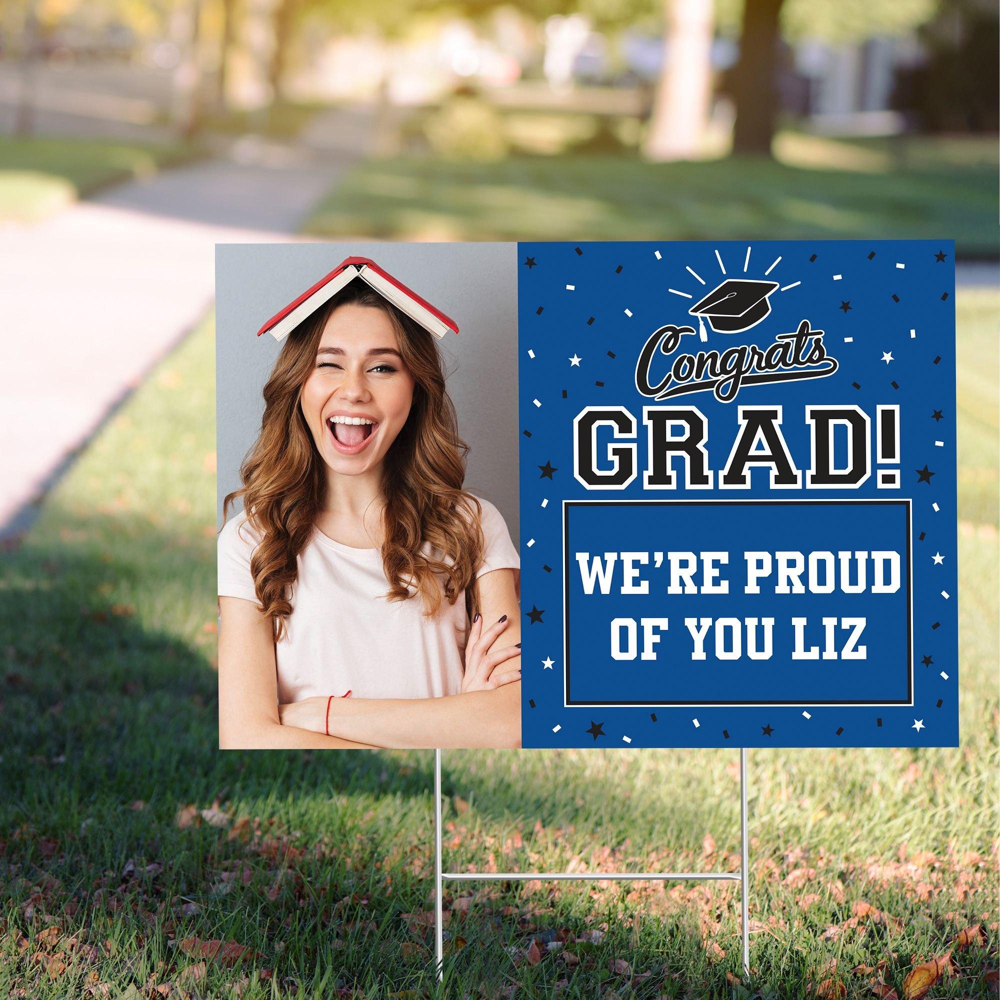 Custom Blue Graduation Photo Yard Sign Size 22in X 15in Party City